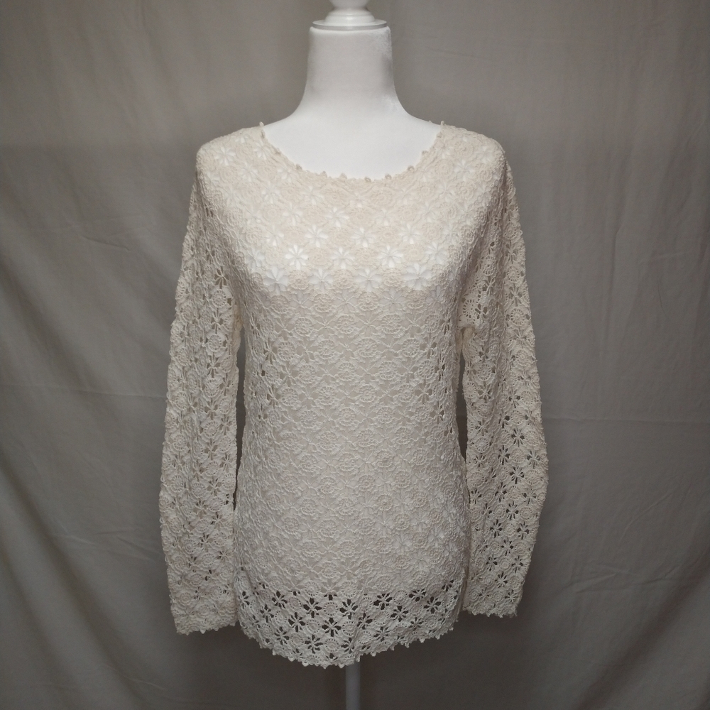 Hand Knit Lauren Lace Tunic Sweater EUC